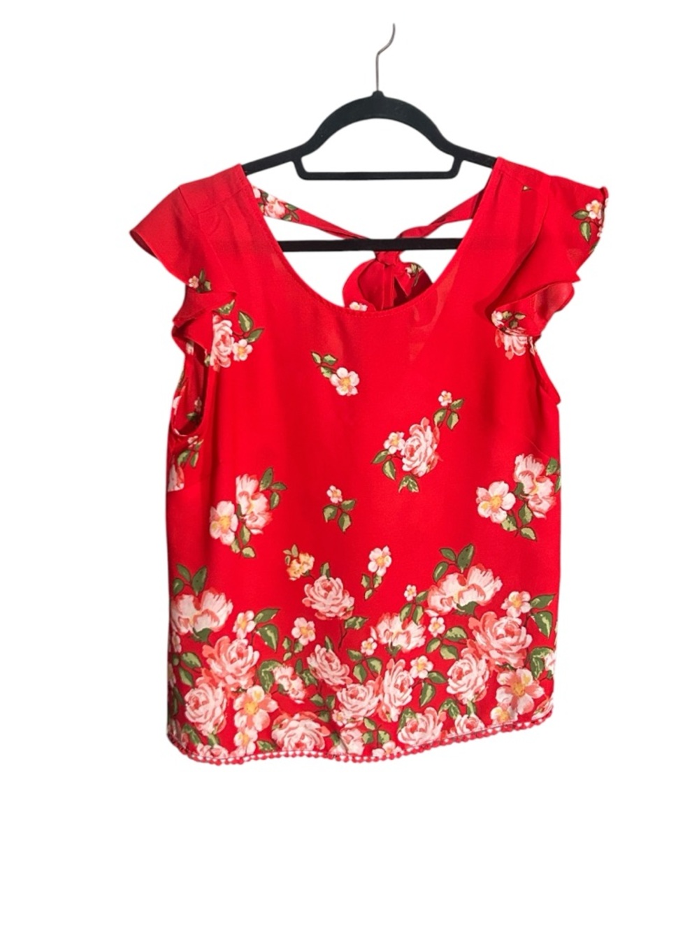 Twine & String Red Floral Tie-Back Top